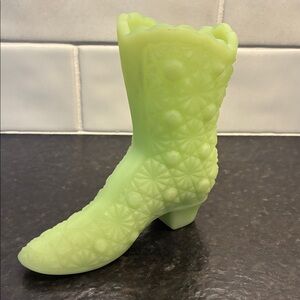 Fenton Art Glass Matte Lime Sherbet Uranium Glass Boot
